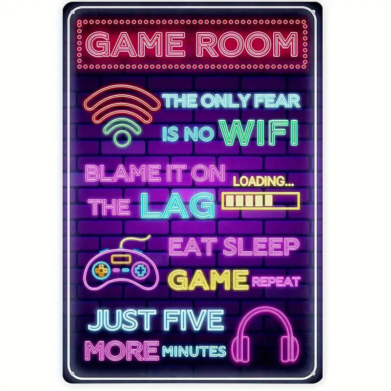 Gaming Metal Sign, Gaming Room Tin Sign, Retro Wall Decor Gamer Wall Signs, Gamer Wall Decor For Boys Room