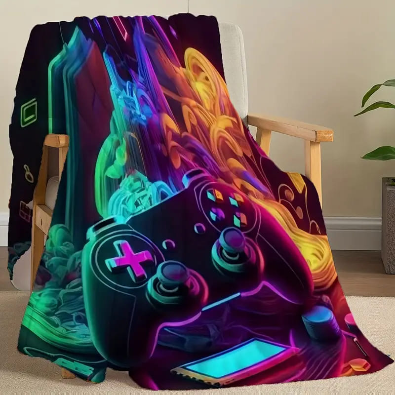 Gaming Console Theme Flannel Blanket, Soft Digital Print Throw For Gamers